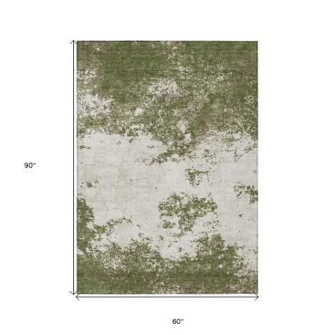 Homeroots 3' Black Gray And Ivory Abstract Washable Area Rug For Indoor And Outdoor Use - Durable Design 5' X 8' Polyester 599515