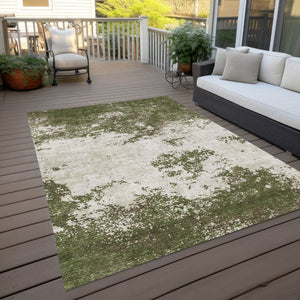 HomeRoots 5' Stylish Olive Green Gray and Ivory Abstract Indoor Outdoor Area Rug - Durable & Washable Design 5' X 8' 599515