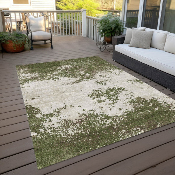 HomeRoots 5' Stylish Olive Green Gray and Ivory Abstract Indoor Outdoor Area Rug - Durable & Washable Design 5' X 8' 599515