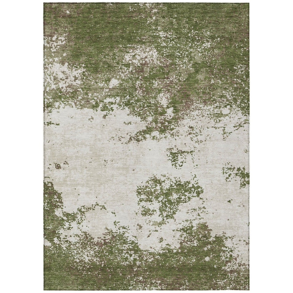 HomeRoots 5' Stylish Olive Green Gray and Ivory Abstract Indoor Outdoor Area Rug - Durable & Washable Design 5' X 8' 599515