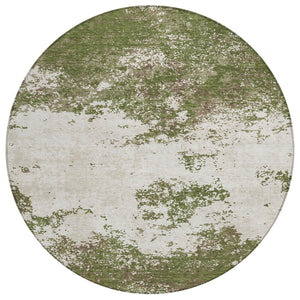 HomeRoots 5' Stylish Olive Green Gray and Ivory Abstract Indoor Outdoor Area Rug - Durable & Washable Design 8' Round 599516