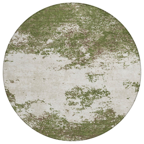 HomeRoots 5' Stylish Olive Green Gray and Ivory Abstract Indoor Outdoor Area Rug - Durable & Washable Design 8' Round 599516