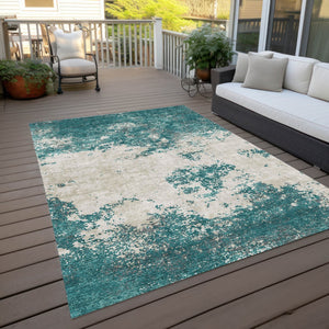 Homeroots 3' Black Gray And Ivory Abstract Washable Area Rug For Indoor And Outdoor Use - Durable Design 5' X 8' Polyester 599521