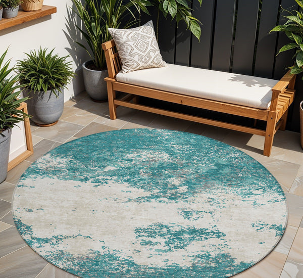 Homeroots 3' Black Gray And Ivory Abstract Washable Area Rug For Indoor And Outdoor Use - Durable Design 8' Round Polyester 599522