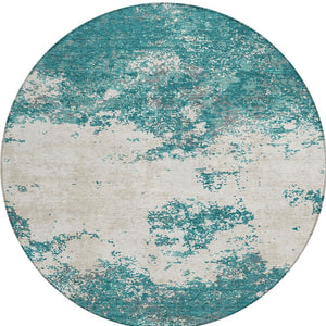 Homeroots 3' Black Gray And Ivory Abstract Washable Area Rug For Indoor And Outdoor Use - Durable Design 8' Round Polyester 599522