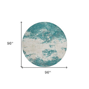 Homeroots 3' Black Gray And Ivory Abstract Washable Area Rug For Indoor And Outdoor Use - Durable Design 8' Round Polyester 599522