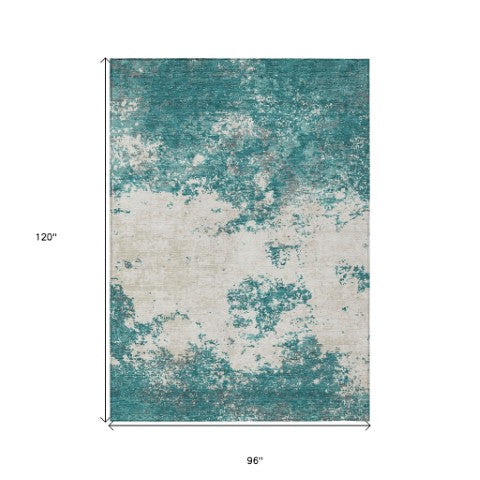 Homeroots 3' Black Gray And Ivory Abstract Washable Area Rug For Indoor And Outdoor Use - Durable Design 8' X 10' Polyester 599523