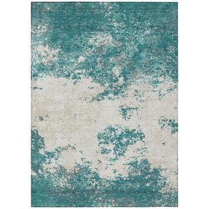 HomeRoots 5' Refresh Your Space with a Teal Blue, Ivory & Gray Abstract Washable Indoor/Outdoor Area Rug 8' X 10' 599523