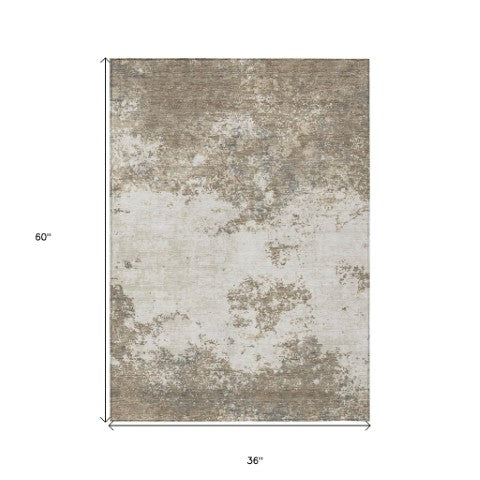 Homeroots 3' Black Gray And Ivory Abstract Washable Area Rug For Indoor And Outdoor Use - Durable Design 3' X 5' Polyester 599526