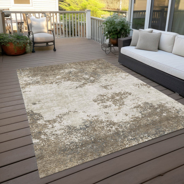 Homeroots 3' Black Gray And Ivory Abstract Washable Area Rug For Indoor And Outdoor Use - Durable Design 3' X 5' Polyester 599526