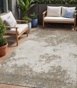 Homeroots 3' Black Gray And Ivory Abstract Washable Area Rug For Indoor And Outdoor Use - Durable Design 5' X 8' Polyester 599527