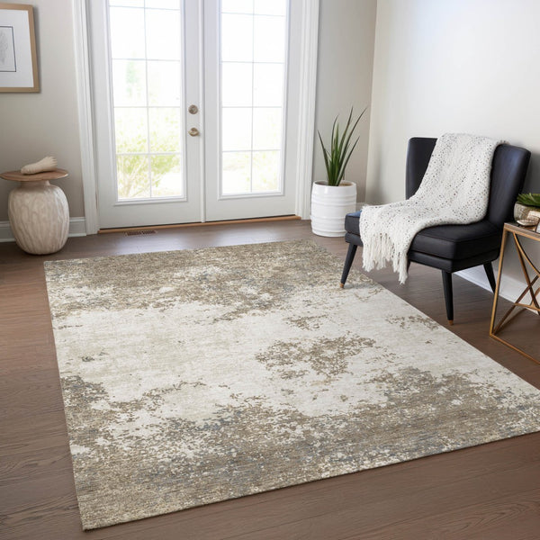 Homeroots 3' Black Gray And Ivory Abstract Washable Area Rug For Indoor And Outdoor Use - Durable Design 5' X 8' Polyester 599527