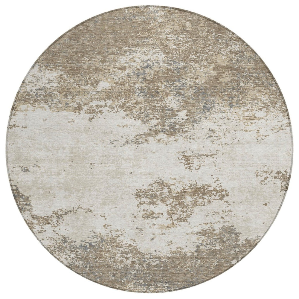 HomeRoots 5' Taupe and Beige Abstract Area Rug - Stylish, Washable, Durable Design for Indoor and Outdoor Use 8' Round 599528