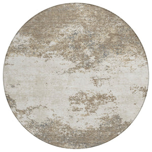 HomeRoots 5' Taupe and Beige Abstract Area Rug - Stylish, Washable, Durable Design for Indoor and Outdoor Use 8' Round 599528