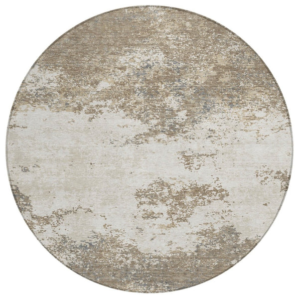 HomeRoots 5' Taupe and Beige Abstract Area Rug - Stylish, Washable, Durable Design for Indoor and Outdoor Use 8' Round 599528