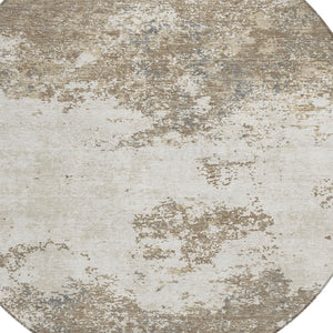 HomeRoots 5' Taupe and Beige Abstract Area Rug - Stylish, Washable, Durable Design for Indoor and Outdoor Use 8' Round 599528