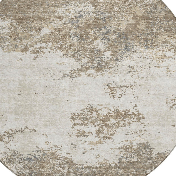 HomeRoots 5' Taupe and Beige Abstract Area Rug - Stylish, Washable, Durable Design for Indoor and Outdoor Use 8' Round 599528
