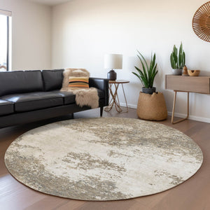 Homeroots 3' Black Gray And Ivory Abstract Washable Area Rug For Indoor And Outdoor Use - Durable Design 8' Round Polyester 599528