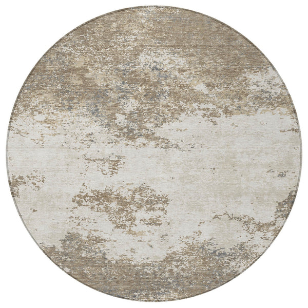 Homeroots 3' Black Gray And Ivory Abstract Washable Area Rug For Indoor And Outdoor Use - Durable Design 8' Round Polyester 599528