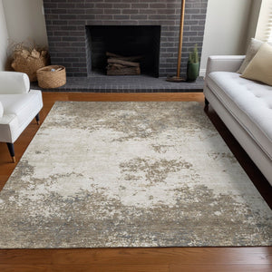 Homeroots 3' Black Gray And Ivory Abstract Washable Area Rug For Indoor And Outdoor Use - Durable Design 8' X 10' Polyester 599529