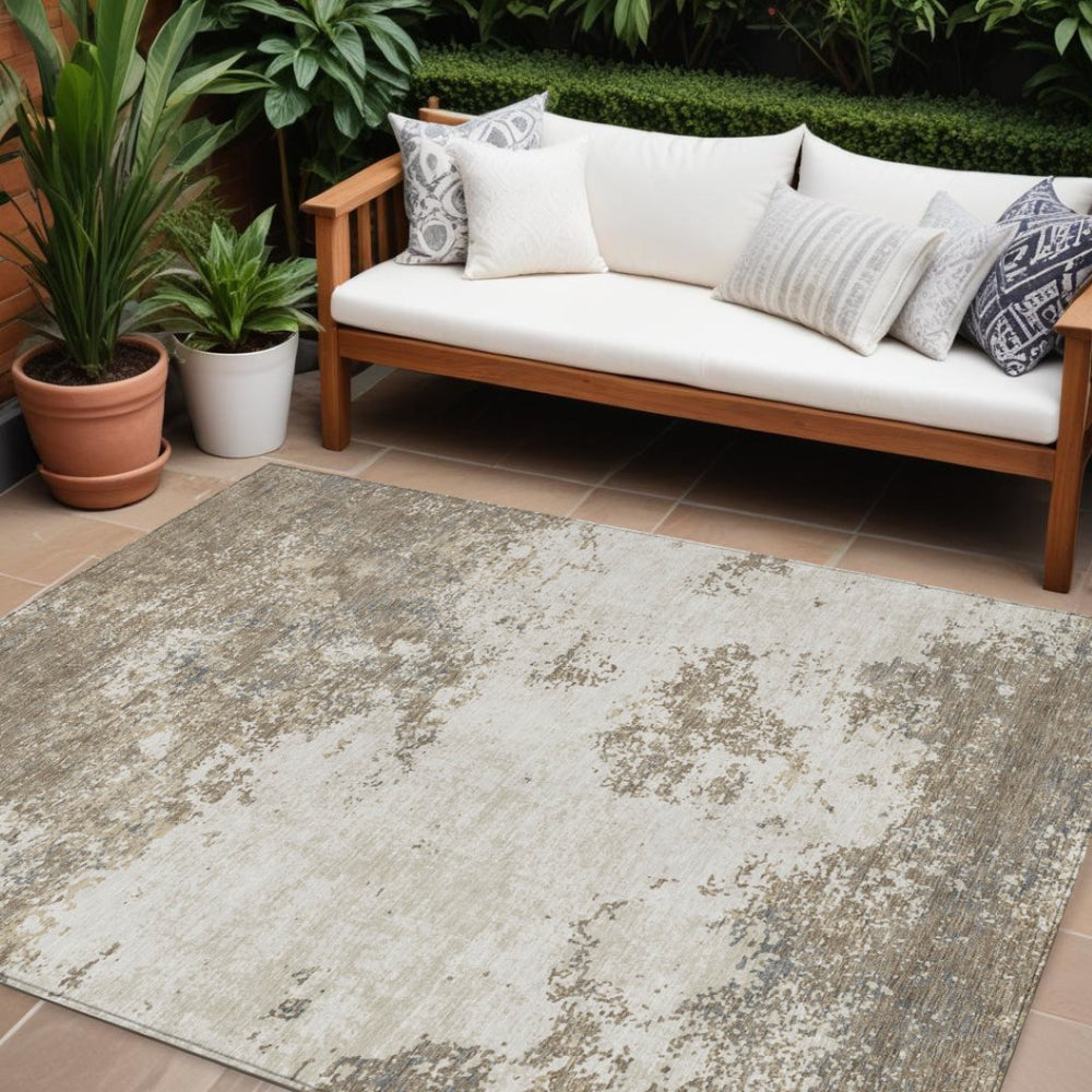 HomeRoots 9' X 12' Durable Taupe and Beige Abstract Indoor/Outdoor Area Rug - Stylish, Washable, Versatile Design 599530