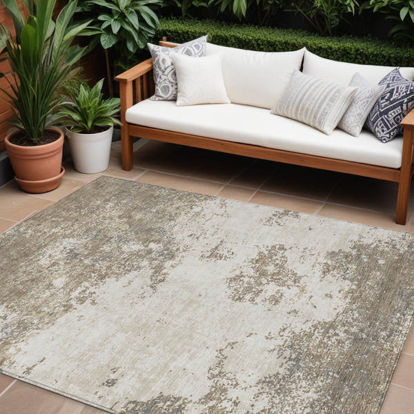 Homeroots 3' Black Gray And Ivory Abstract Washable Area Rug For Indoor And Outdoor Use - Durable Design 9' X 12' Polyester 599530