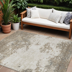 Homeroots 3' Black Gray And Ivory Abstract Washable Area Rug For Indoor And Outdoor Use - Durable Design 10' X 14' Polyester 599531