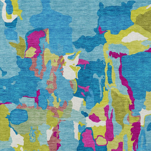 Homeroots 3' Aqua Green And Pink Abstract Washable Indoor Outdoor Area Rug - Perfect For Any Space! 3' X 5' Polyester 599532