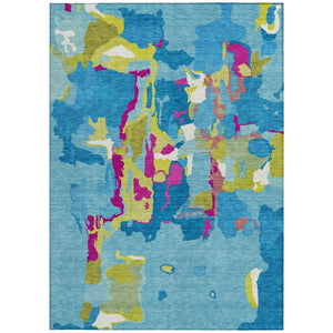 Homeroots 3' Aqua Green And Pink Abstract Washable Indoor Outdoor Area Rug - Perfect For Any Space! 3' X 5' Polyester 599532