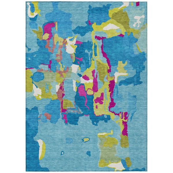 HomeRoots 5' Aqua Green and Pink Abstract Washable Area Rug – Perfect for Indoor and Outdoor Spaces, Stylish & Durable 8' X 10' 599535