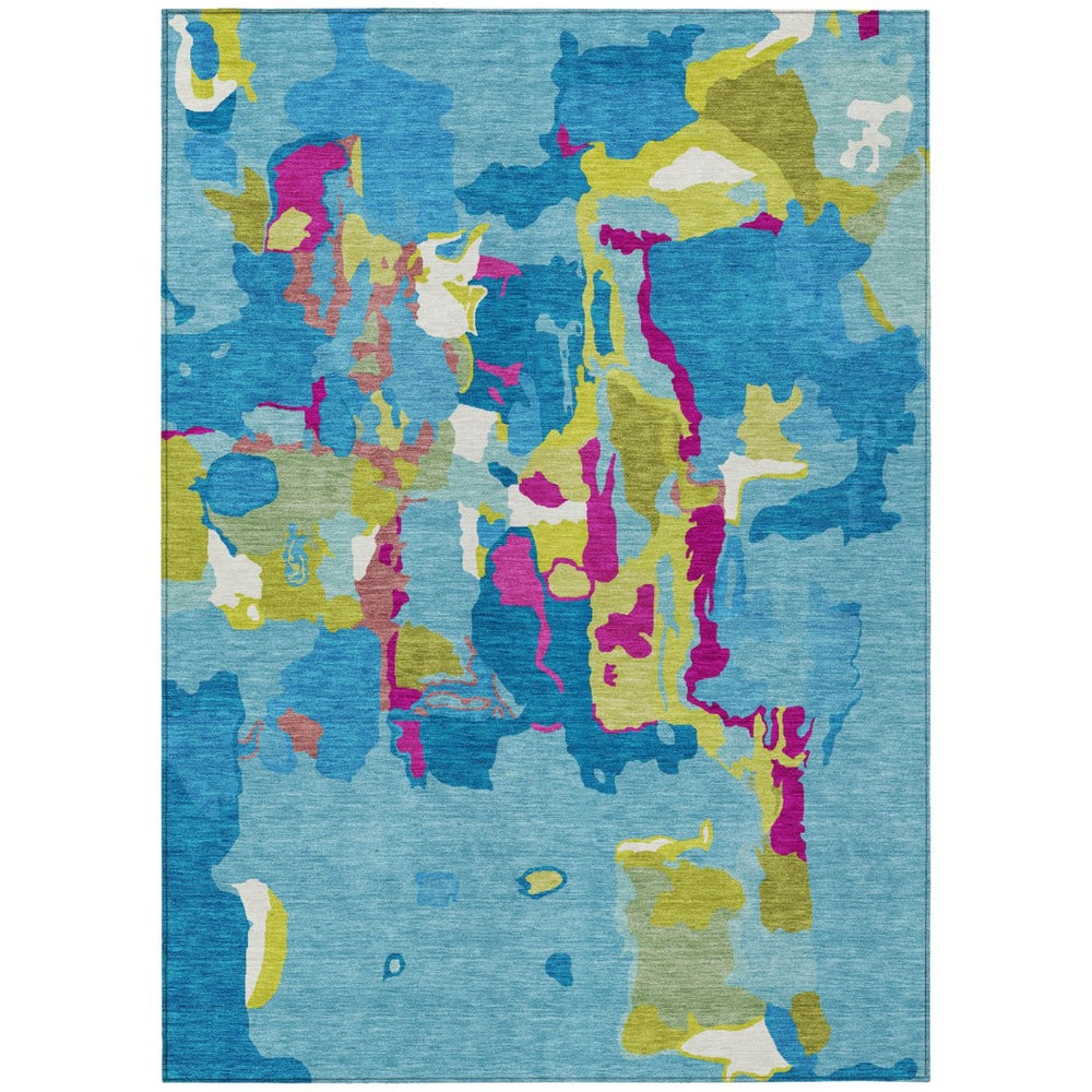 HomeRoots 9' Aqua Green & Pink Abstract Washable Area Rug – Durable Indoor/Outdoor Carpet for Modern Spaces 599536