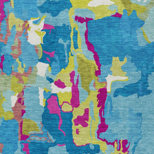 Homeroots 3' Aqua Green And Pink Abstract Washable Indoor Outdoor Area Rug - Perfect For Any Space! 10' X 14' Polyester 599537