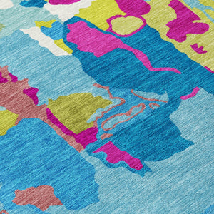 Homeroots 3' Aqua Green And Pink Abstract Washable Indoor Outdoor Area Rug - Perfect For Any Space! 10' X 14' Polyester 599537