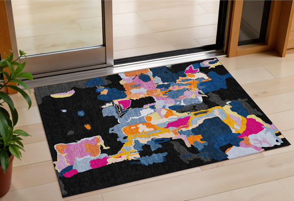 Homeroots 3' Aqua Green And Pink Abstract Washable Indoor Outdoor Area Rug - Perfect For Any Space! 3' X 5' Polyester 599538