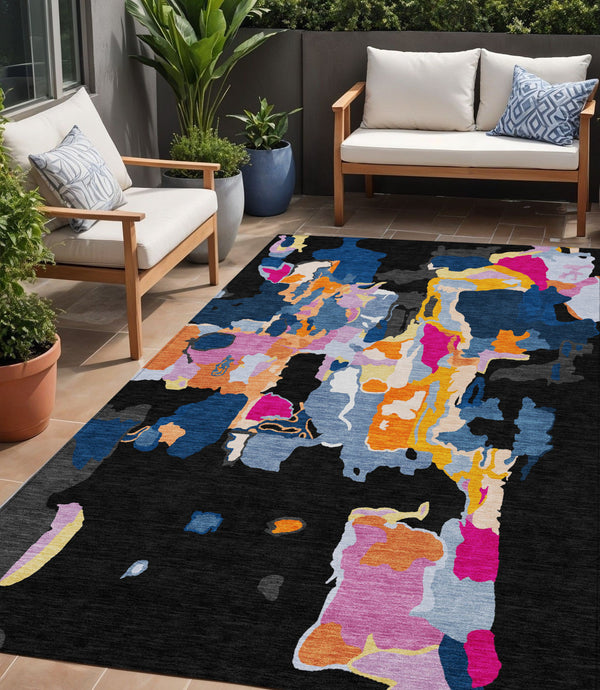 Homeroots 3' Aqua Green And Pink Abstract Washable Indoor Outdoor Area Rug - Perfect For Any Space! 5' X 8' Polyester 599539