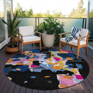 Homeroots 3' Aqua Green And Pink Abstract Washable Indoor Outdoor Area Rug - Perfect For Any Space! 8' Round Polyester 599540