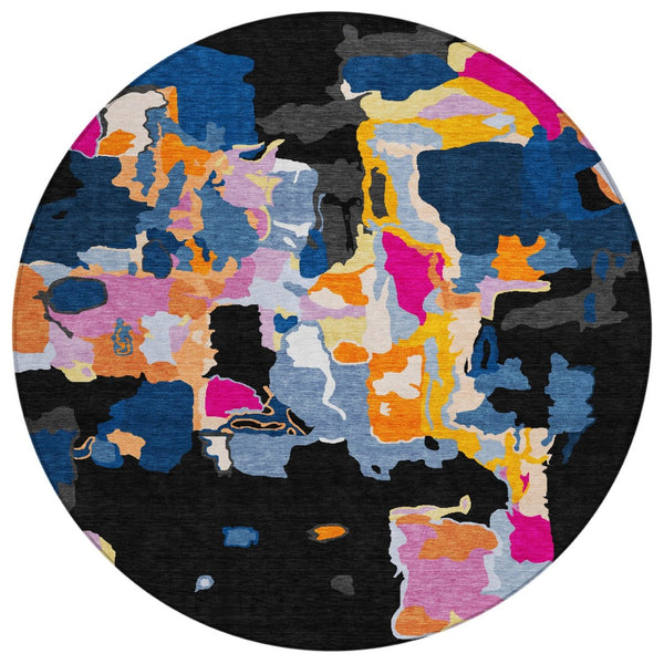 HomeRoots 5' Vibrant Abstract Washable Area Rug - Durable Indoor/Outdoor Design for Modern Living Spaces 8' Round 599540