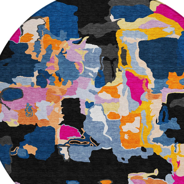 Homeroots 3' Aqua Green And Pink Abstract Washable Indoor Outdoor Area Rug - Perfect For Any Space! 8' Round Polyester 599540