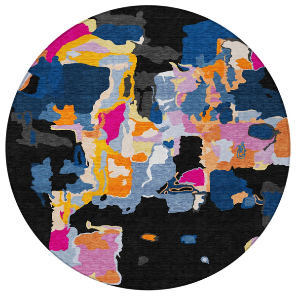 Homeroots 3' Aqua Green And Pink Abstract Washable Indoor Outdoor Area Rug - Perfect For Any Space! 8' Round Polyester 599540