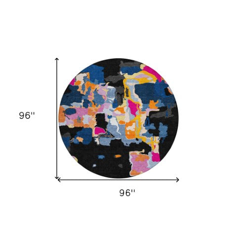 Homeroots 3' Aqua Green And Pink Abstract Washable Indoor Outdoor Area Rug - Perfect For Any Space! 8' Round Polyester 599540