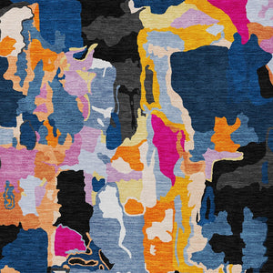 Homeroots 3' Aqua Green And Pink Abstract Washable Indoor Outdoor Area Rug - Perfect For Any Space! 8' X 10' Polyester 599541