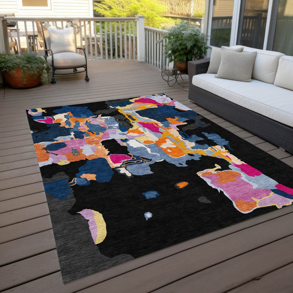 Homeroots 3' Aqua Green And Pink Abstract Washable Indoor Outdoor Area Rug - Perfect For Any Space! 9' X 12' Polyester 599542