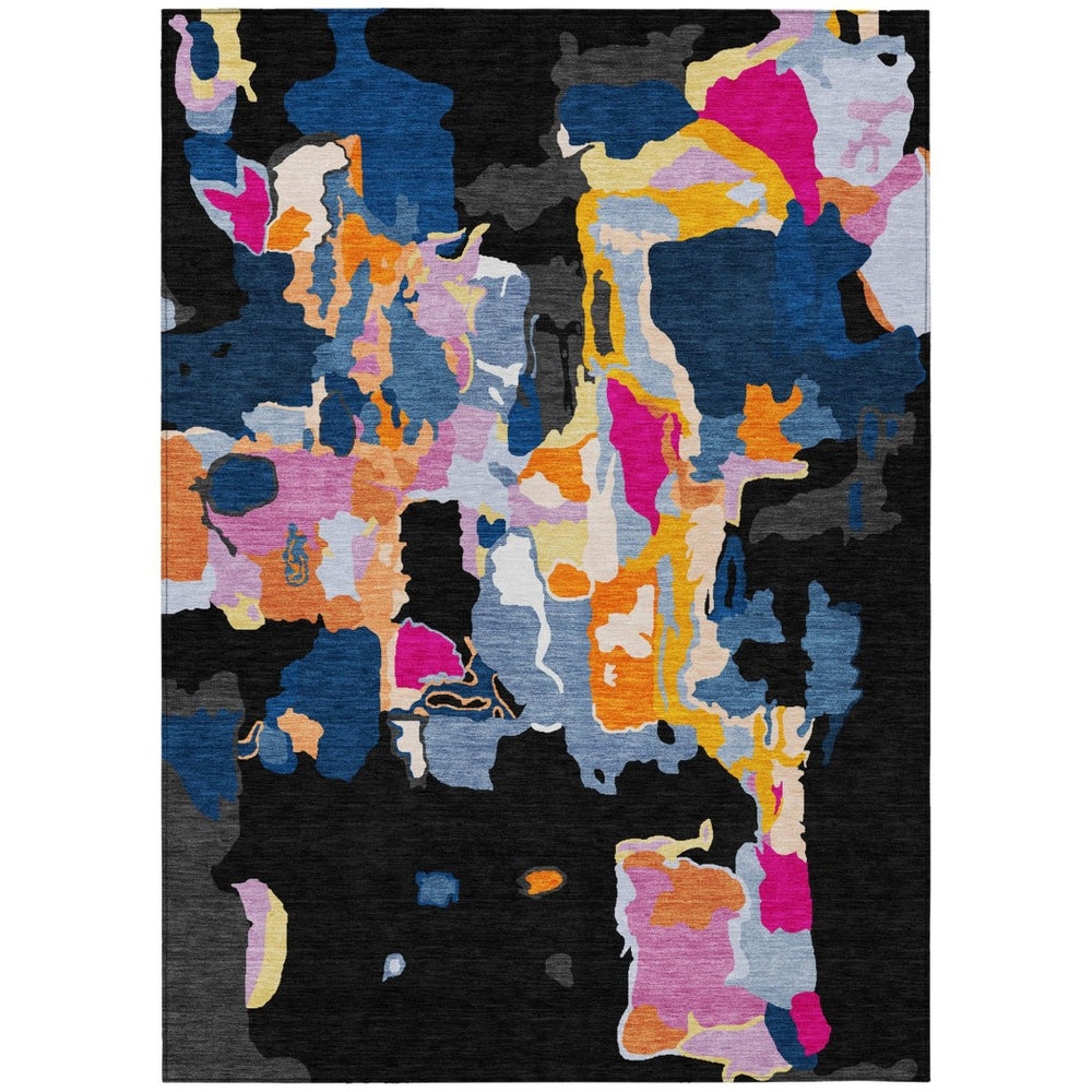HomeRoots 9' Abstract Area Rug in Black, Blue & Pink - Durable, Washable, Indoor/Outdoor - Modern Style & Easy Care 599542