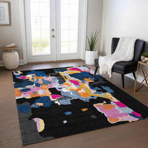 Homeroots 3' Aqua Green And Pink Abstract Washable Indoor Outdoor Area Rug - Perfect For Any Space! 9' X 12' Polyester 599542