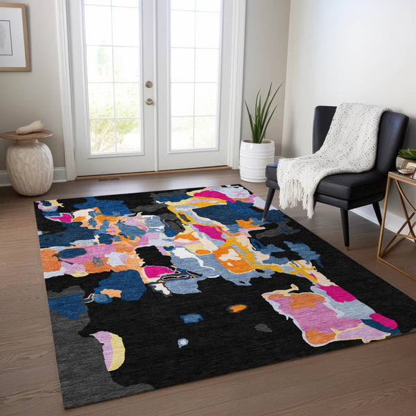 Homeroots 3' Aqua Green And Pink Abstract Washable Indoor Outdoor Area Rug - Perfect For Any Space! 9' X 12' Polyester 599542