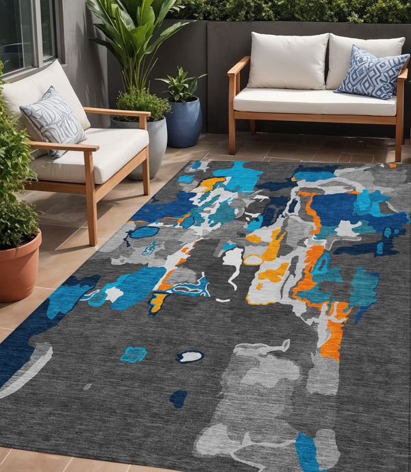 Homeroots 3' Aqua Green And Pink Abstract Washable Indoor Outdoor Area Rug - Perfect For Any Space! 5' X 8' Polyester 599545