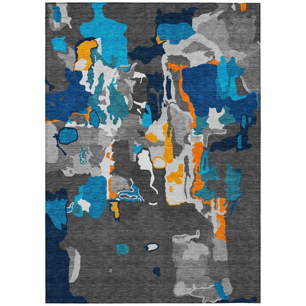 HomeRoots 5' Charcoal Copper and Teal Abstract Area Rug - Washable, Indoor/Outdoor, Durable & Stylish Design 5' X 8' 599545