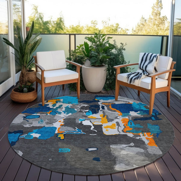 Homeroots 3' Aqua Green And Pink Abstract Washable Indoor Outdoor Area Rug - Perfect For Any Space! 8' Round Polyester 599546