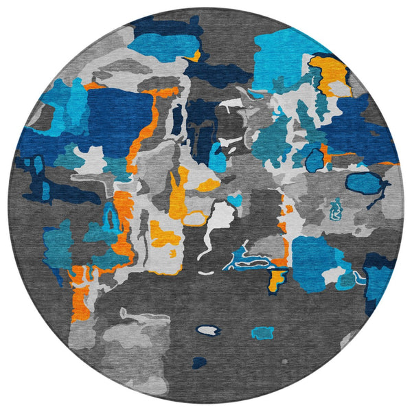 Homeroots 3' Aqua Green And Pink Abstract Washable Indoor Outdoor Area Rug - Perfect For Any Space! 8' Round Polyester 599546