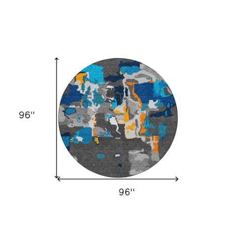 Homeroots 3' Aqua Green And Pink Abstract Washable Indoor Outdoor Area Rug - Perfect For Any Space! 8' Round Polyester 599546